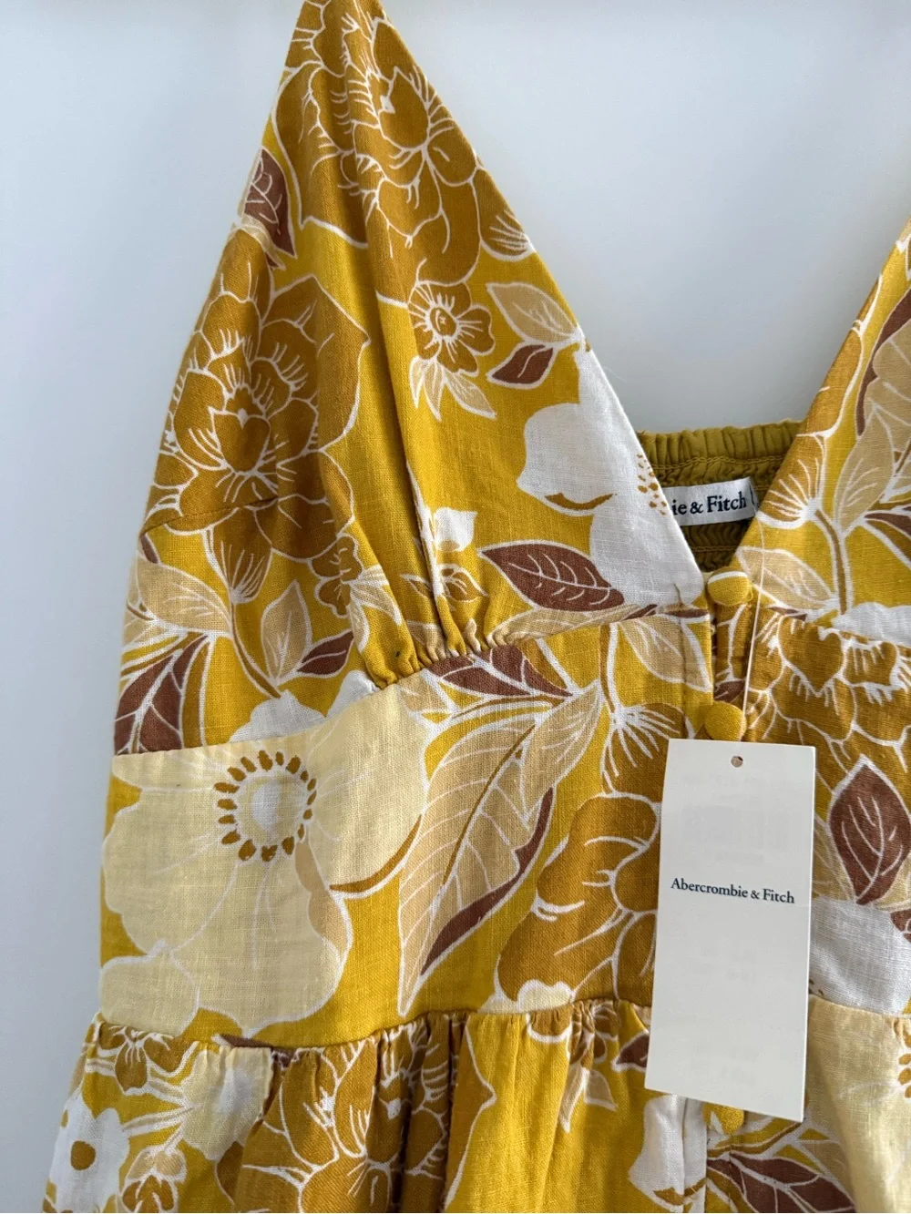 Abercrombie & Fitch yellow floral linen blend button through/front maxi dress MP